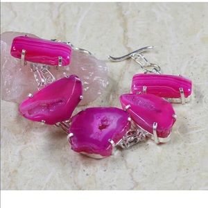 Pink Window Druzy and Agate .925 Sterling Silver